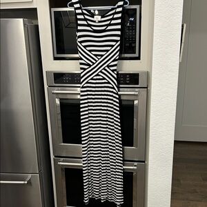Sleeveless Black & White Striped Maxi Dress - Classic Chic